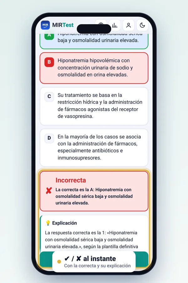 MIRTest: pregunta corregida con explicación